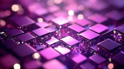 Obraz premium Glistening purple cubes create a mesmerizing display on a soft background, embodying modern art's fusion with technology and the emotions conveyed through vibrant visuals.