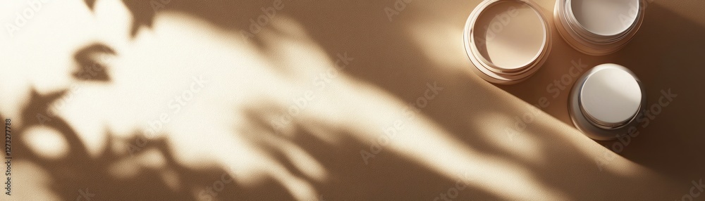 Poster Cream containers arranged in a composition with shadows overlaying