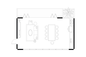 Modern Open-Concept Living, Dining, and Pantry Interior Layout – 2D Vector Illustration. 5