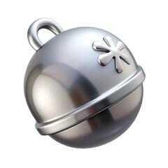 A polished silver jingle bell with a delicate snowflake engraving, featuring a small slit opening and a tiny clapper inside