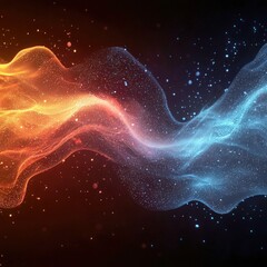 This captivating image of waves flowing between warm orange and cool blue energies creates a mesmerizing visual transition that embodies balance and motion in a cosmic space.