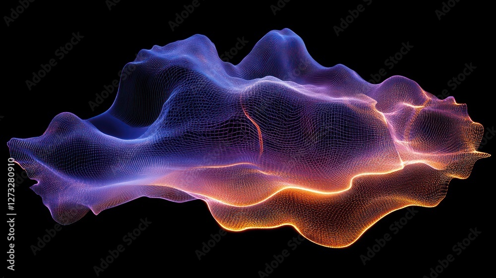 Poster abstract digital waveform glowing mesh network