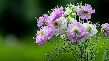 Obraz premium Delicate wildflowers blooming in soft pinks nature garden floral photography serene background close-up view