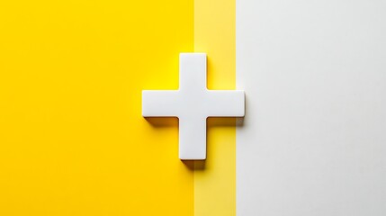 Obraz premium White plus sign on yellow and white background. (1)