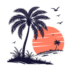 Retro Sunset Beach Scene Logos Collection vector