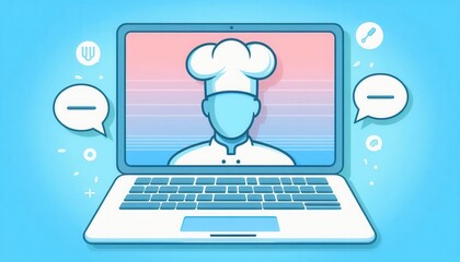 Virtual cooking class with chef online platform illustration digital environment engaging concept