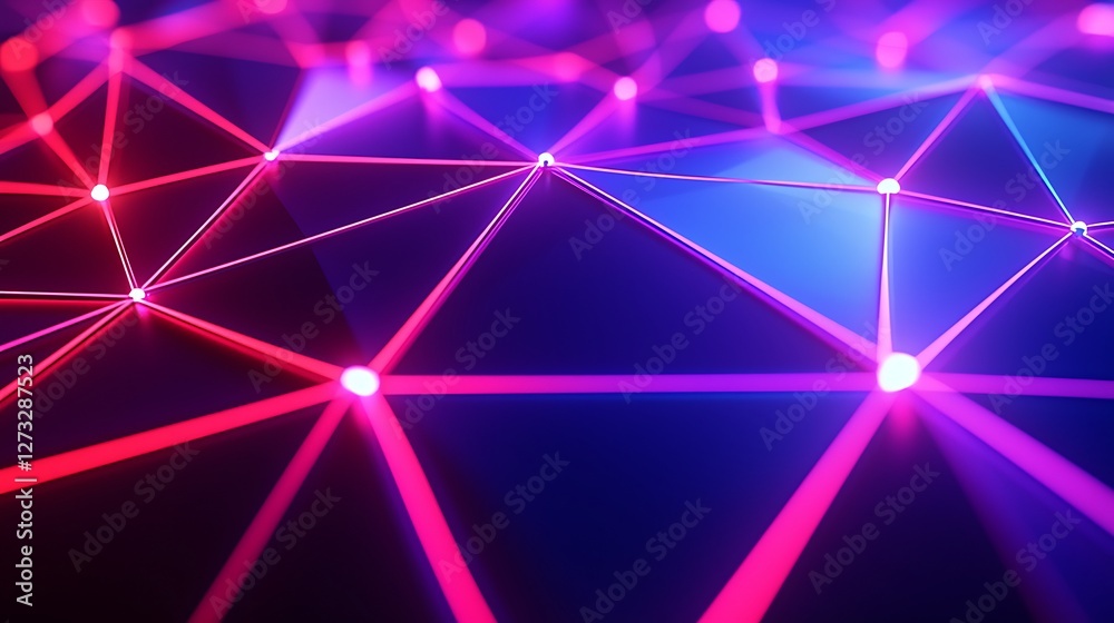 Poster Abstract digital network connecting points with bright light, for technology background