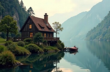 Fototapeta premium small village on the lake