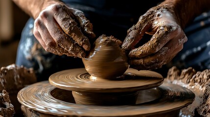 Artisan crafting clay pottery workshop studio creative process indoor setting close-up skillful hands