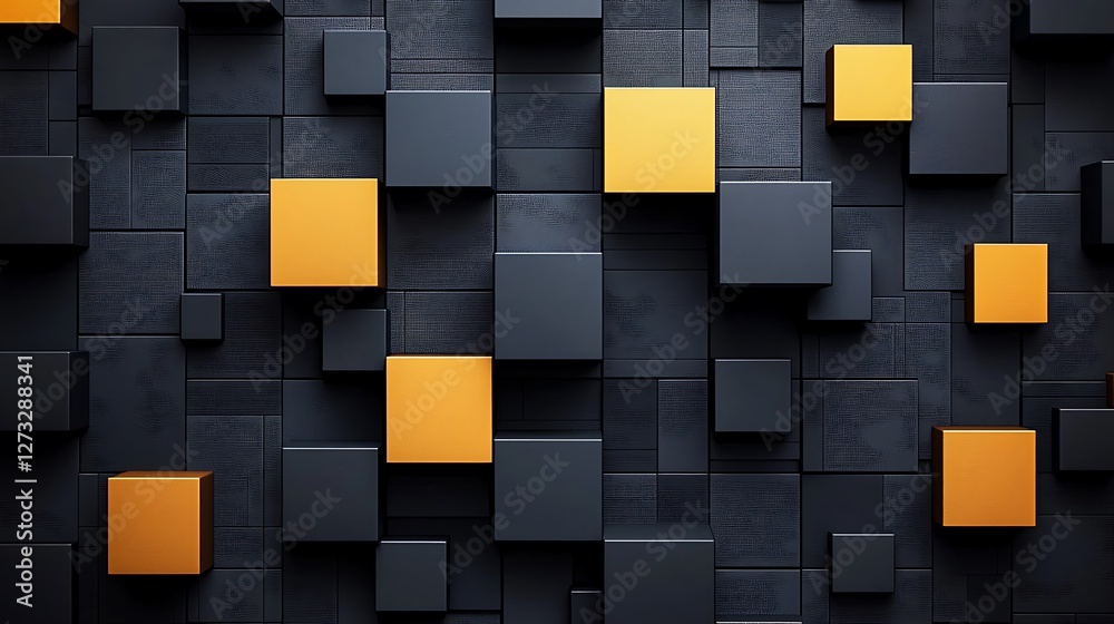 Aufkleber abstract geometric pattern of dark and yellow cubes on a textured wall background for a design proje
