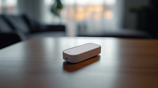 A glucose meter on a table with a test strip inserted. Featuring health and diabetes management