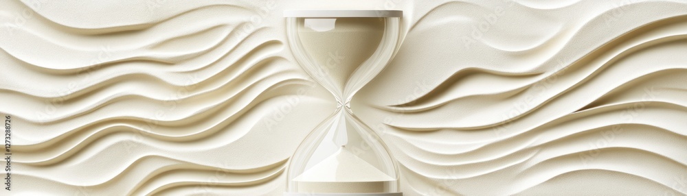 Poster hourglass with sand sits in front of wave pattern