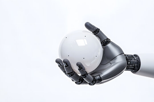 Robot hand holding an sphere isolated on white background
