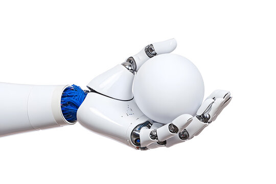 Robot hand holding an sphere isolated on white background
 - Powered by Adobe