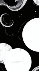 Naklejka premium black-and-white wallpaper with delicate swirling abstract line art, Japanese style phone wallpaper background | generative AI 