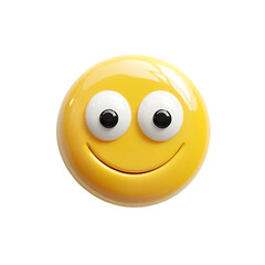Happy emoticon 3D rendering big eyes yellow face smiling cheerful expression,