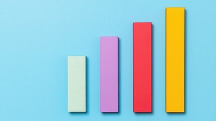 Successful project management efficiency concept. Colored bars representing growth on a blue background.