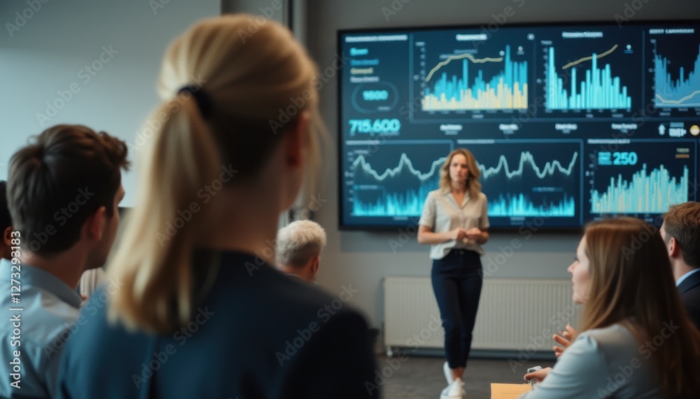Fototapete engaging business presentation with data analysis and team interaction in a modern conference room i