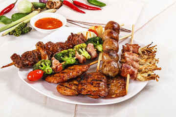 Asian grilled skewer assortment satay