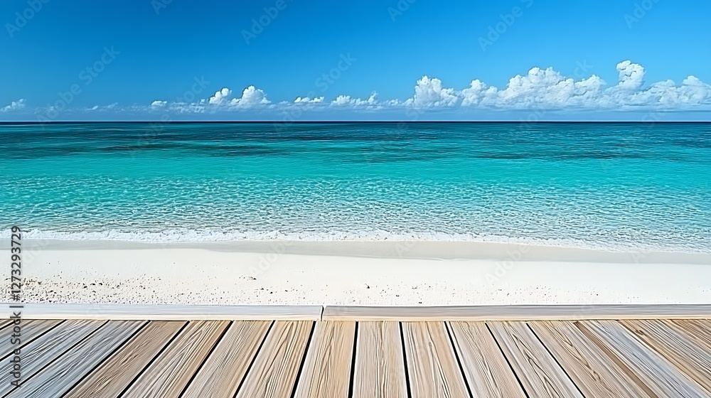 Aufkleber serene ocean view featuring a beautiful sandy beach and gentle waves under a bright azure sky : gene