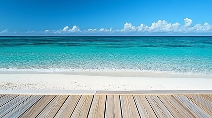 Fototapeta premium Serene ocean view featuring a beautiful sandy beach and gentle waves under a bright azure sky : Generative AI