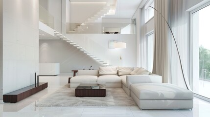 Modern Minimalist White Living Room Interior Design
