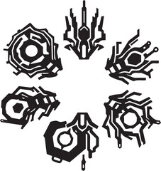 A set of elements for flat design in cyberpunk style. Hand drawn vector illustration