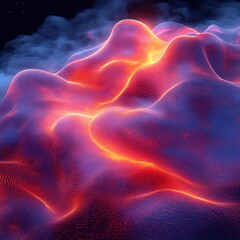 Glowing Lava Landscape, Nebula Background, Digital Art
