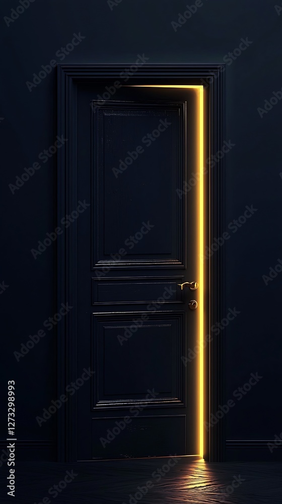 Poster Subtle and intriguing door radiating warm light inviting quiet contemplation and exploration beyond : Generative AI