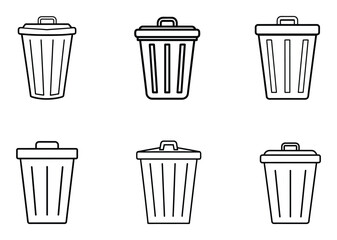 Trash can or trash bin icons set in line art style. Trash can line icons. Bin icon set. Garbage tank. vector illustration