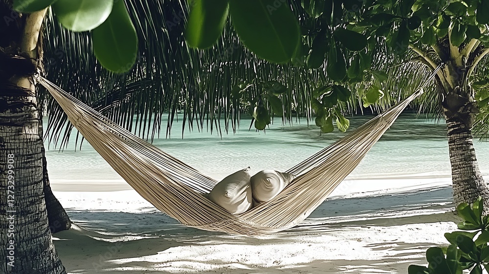 Poster cozy hammock and cushions embracing an exotic beach setting : generative ai