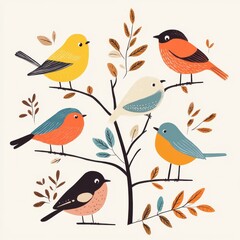 Fototapeta premium Colorful Minimalist Bird Clip Art with Earthy Tones