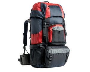 Naklejka premium modern waterproof hiking backpack featuring multiple compartments, ideal for outdoor adventures. Its durable design ensures functionality and comfort during long treks