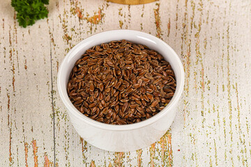 Brown flax seeds in the bowl