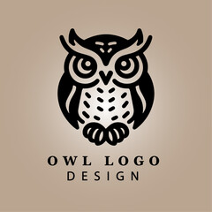 Elegant Black Owl Logo Illustration on Beige Background for Modern Business, Branding, and Merchandise with Unique Artistic Silhouette
