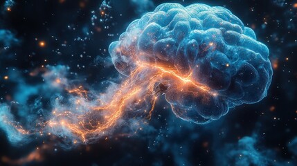 Obraz premium Glowing Brain, Energy, Space, Abstract, Neural, Science, Concept, Illustration