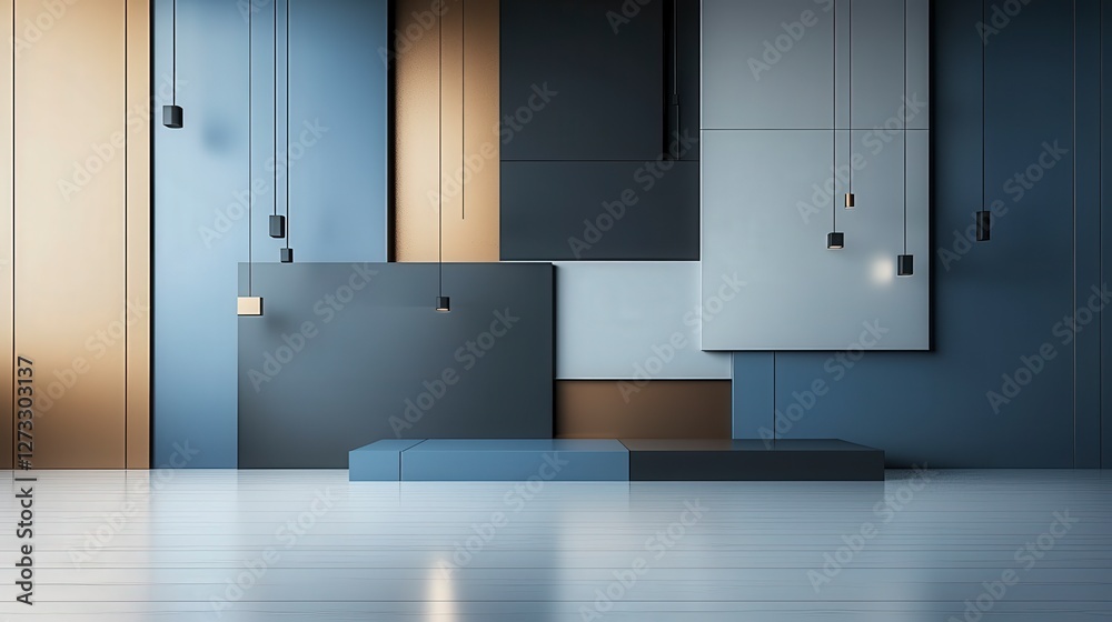 Poster contemporary aesthetics minimalist digital art with overlapping rectangles in interior design