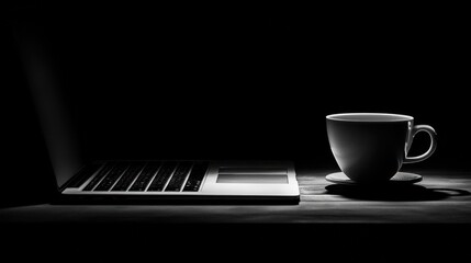 Fototapeta premium A silver laptop keyboard with soft ambient lighting, emphasizing modern workspaces.