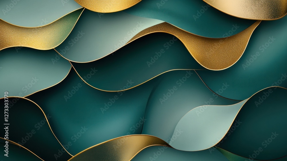 Poster abstract teal and gold wave pattern design