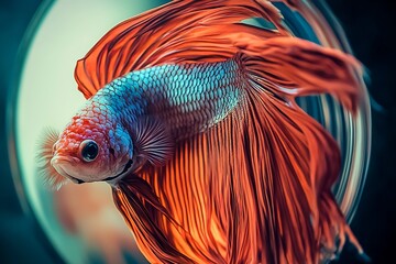 Fototapeta premium Stunning betta fish with vibrant red fins showcasing grace and beauty in an elegant aquarium setting : Generative AI