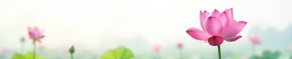 Fototapeta premium Roseum plenum lotus flower in a serene environment on white background, simple, minimalist