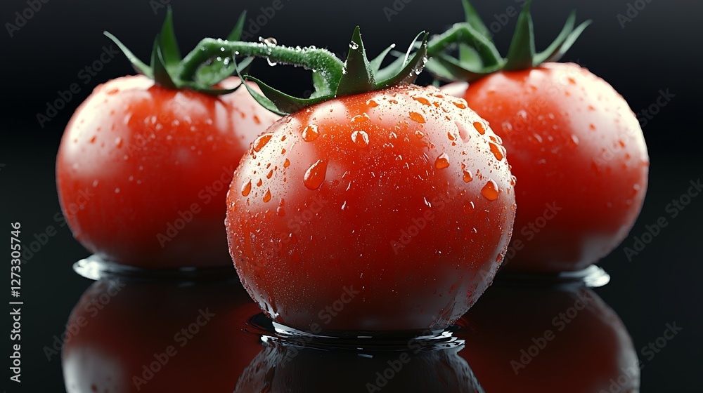 Poster Close-up of dew-kissed tomatoes creating a refreshing and vibrant image for culinary use : Generative AI