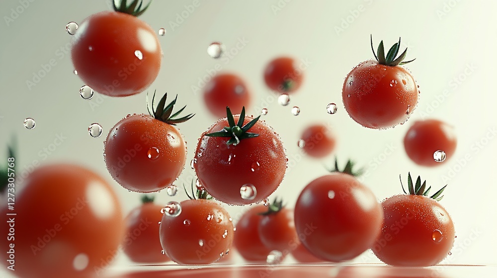 Poster artistic arrangement of fresh red tomatoes with water droplets for a visual culinary delight : gener