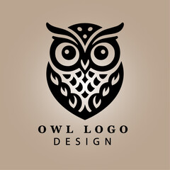 Elegant Black Owl Logo Illustration on Beige Background for Modern Business, Branding, and Merchandise with Unique Artistic Silhouette
