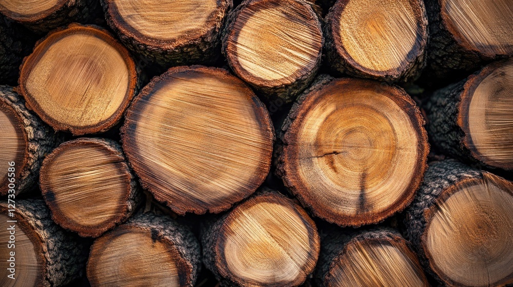Poster stacked wood logs showing intricate grain patterns