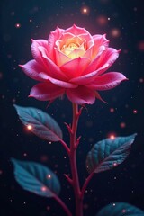 Obraz premium Shining neuron rose blooms form a shimmering veil in the darkness, brain, cosmic