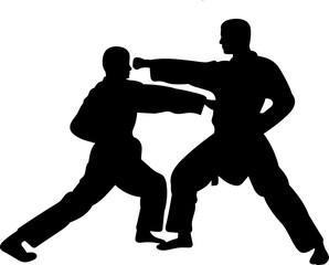 silhouette karatekas fighting on white background, vector