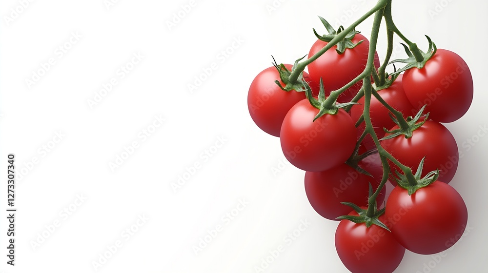 Poster cluster of ripe red tomatoes with fresh green stems on a clean background : generative ai