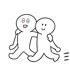 仲良く肩を組んで歩いている棒人間
