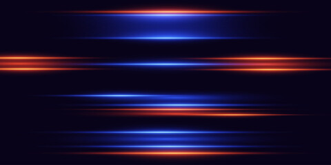 Collection of sparkling neon lines, red and blue laser beams effect.